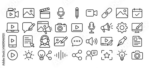 Collection of various outline style videography icons