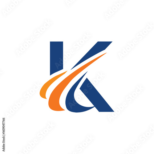The image shows an initial logo design of a letter K in simple flat style with three swoosh lines as the focal point. It looks and clean and modern in blue and orange color on a white background. Free Download The image shows an initial logo design of a letter K in simple flat style with three swoosh lines as the focal point. It looks and clean and modern in blue and orange color on a white background. - GFXLoad