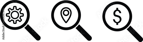 Magnifying glass icon set. Search icon symbol. search icon clip art , zoom in and zoom out symbol, Magnifying glass sign isolated. vector illustration
