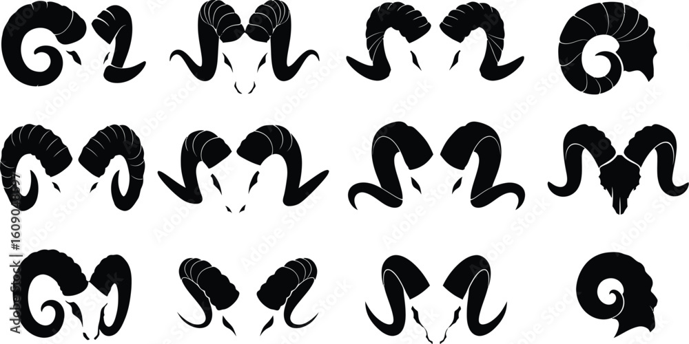 Fototapeta premium Illustration Art Vector with Ram Horns Animal Heads Black and White Grunge Style for Creative Design Projects