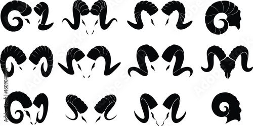 Illustration Art Vector with Ram Horns Animal Heads Black and White Grunge Style for Creative Design Projects