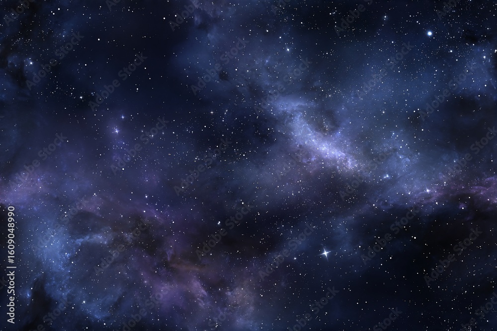 Naklejka premium A mesmerizing expanse of swirling nebulae and sparkling stars, rendered in shades of blue, purple, and black