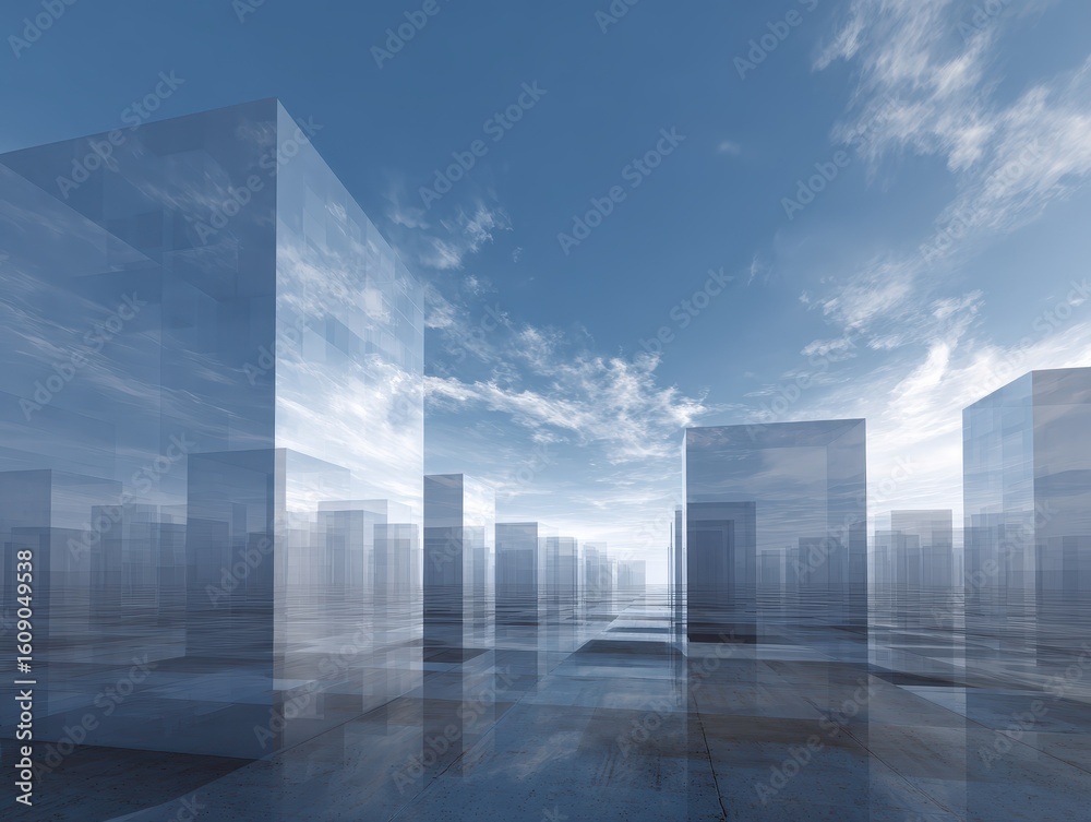 Fototapeta premium Abstract Data Analysis Image with Semi-Transparent Cubes in Floating Space