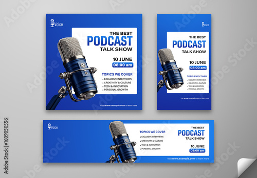 The Best Podcast Talk Show Social Media Editable Post Template, Web Banner with Microphone Visual and Event Date.

