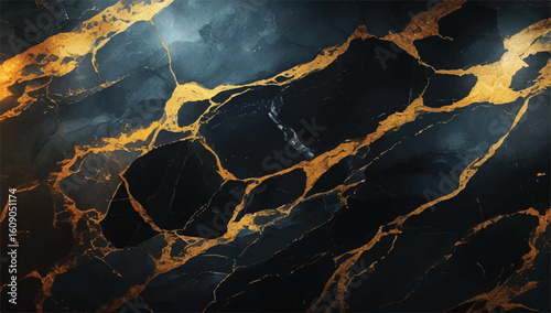 Elegant marble texture with black and gold veins, ideal for luxurious or modern interior design backgrounds.