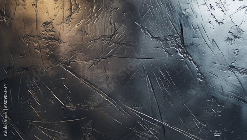 Rustic scratched metal texture in dark tones with subtle highlights, ideal for industrial or grunge design backgrounds.