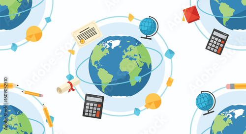 Global Education and Learning Illustrating the World of Knowledge and Academic Achievement