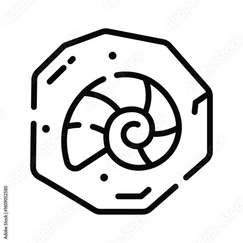 A modern linear icon of spiral-shaped fossil
