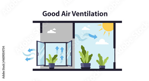 Breathe Easy Vibrant indoor living with fresh airflow and healthy plants near bright windows