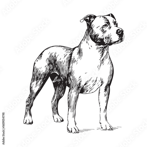 A sketch of an American Staffordshire Terrier standing.