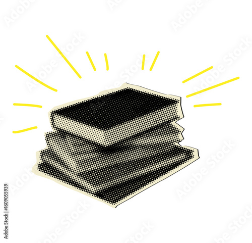 Education concept, modern collage with halftone style book stack,trendy collage element for study