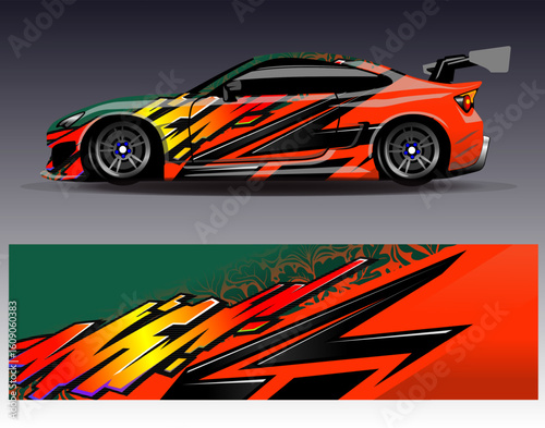 Car wrap design vector. Graphic abstract stripe racing background designs for vehicle, rally, race, adventure and car racing livery