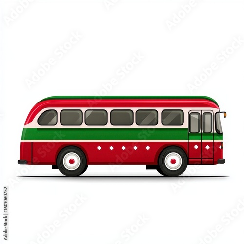 Vintage Red and Green Pixel Art Bus Illustration
