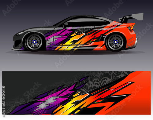Car wrap design vector. Graphic abstract stripe racing background designs for vehicle, rally, race, adventure and car racing livery