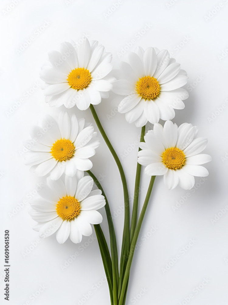Fototapeta premium Three white flowers against white background