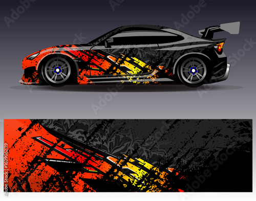 Car wrap design vector. Graphic abstract stripe racing background designs for vehicle, rally, race, adventure and car racing livery