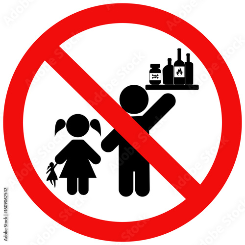 Keep out of the reach of children sign icon. Flat vector illustration design.