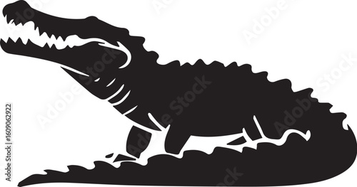 Black silhouette vector of a crocodile with an open mouth