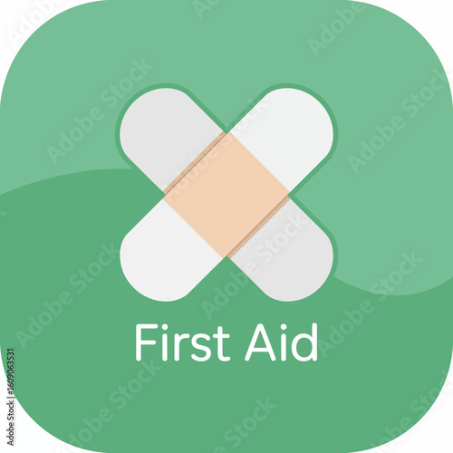 First Aid Application Icon with Cross Bandage and Rounded Green Background Design Emergency Health Care and Medical Assistance