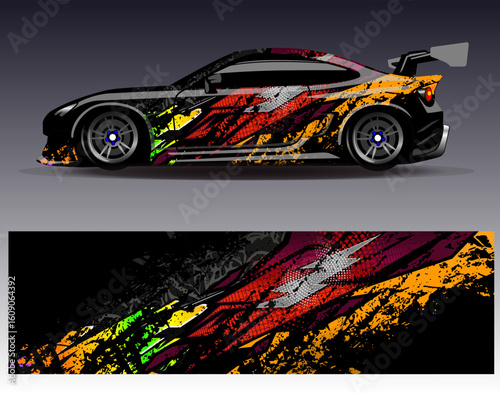 Car wrap design vector. Graphic abstract stripe racing background designs for vehicle, rally, race, adventure and car racing livery