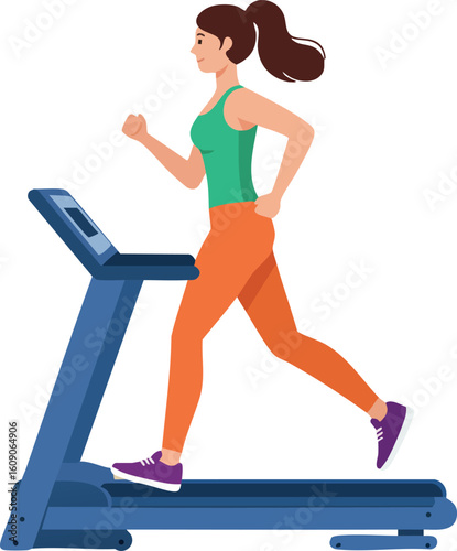 Woman running on treadmill exercising fitness workout indoors healthy lifestyle vector illustration