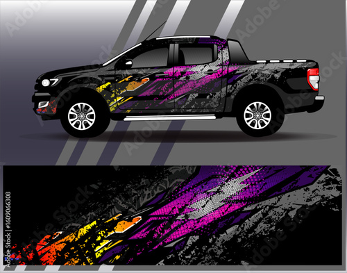 Car wrap design vector. Graphic abstract stripe racing background designs for vehicle, rally, race, adventure and car racing livery