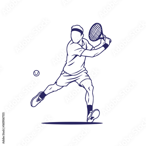 vector sketch illustration of tennis player in a pose ready to shoot the ball