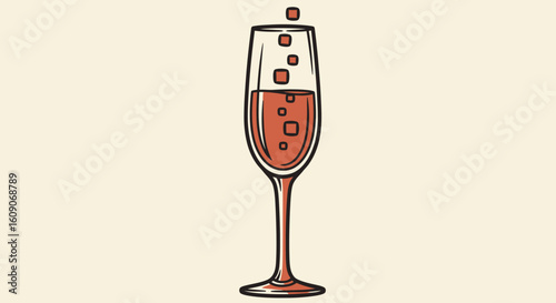Champagne Flute with Bubbles Rising, Celebration and Festive Drink.