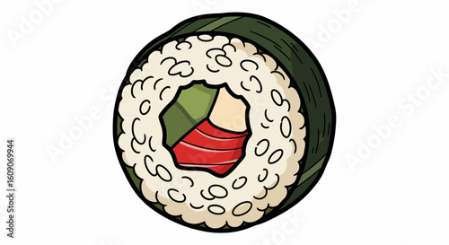 Detailed Illustration of a Single, Delicious Sushi Roll, Close-Up View.