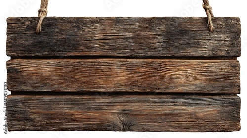 Wooden sign made of old planks isolated on white background rustic texture natural weathered wood clean and detailed presentation