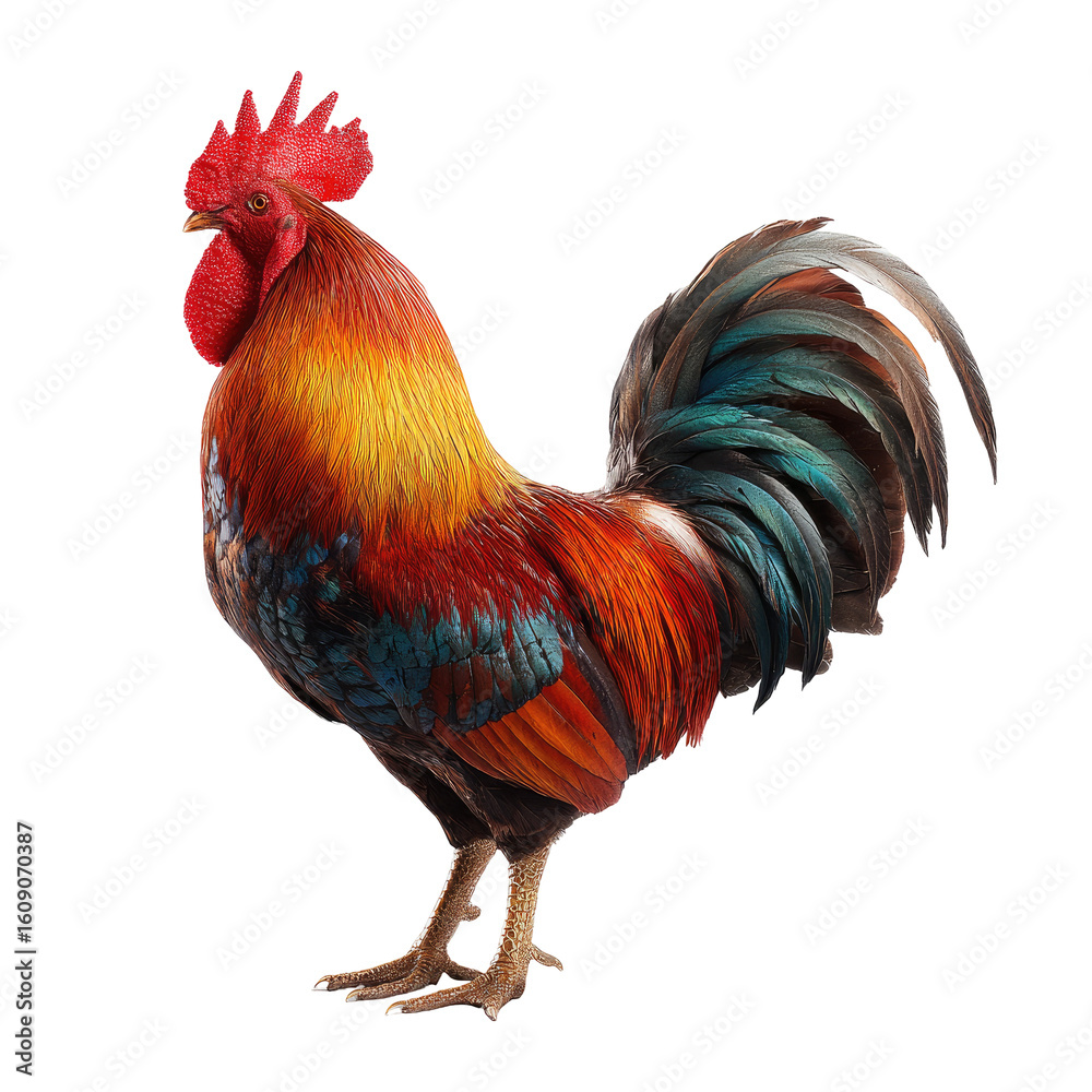 Fototapeta premium Vibrant rooster, colorful plumage, bold colors (1)