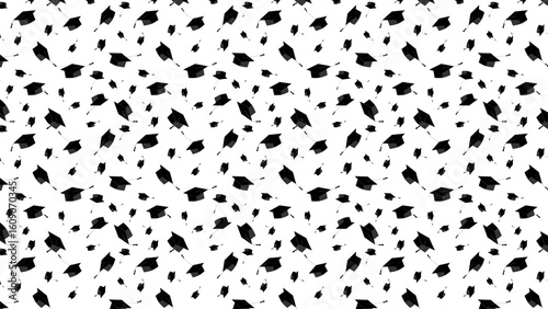 Seamless pattern of graduation caps scattered on a white background for celebratory occasions and events
