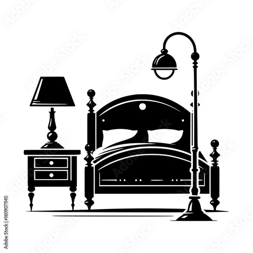 Vintage bedroom scene with bedside table and lamp