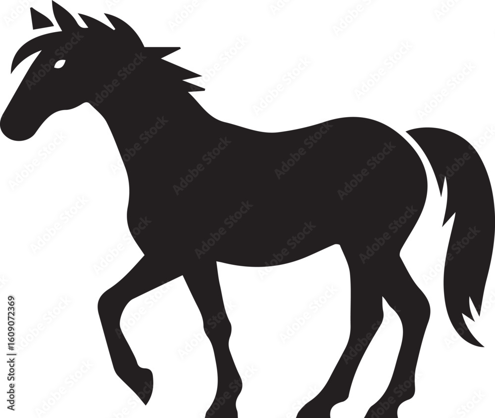 Obraz premium Flat black vector of a standing horse in a side profile