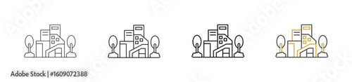 Green Factory icon set outline style with various sizes