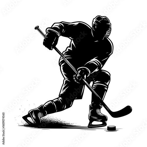 Silhouette of a hockey player in action on the ice
