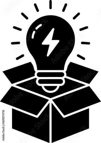 Lightbulb idea emerging from open box