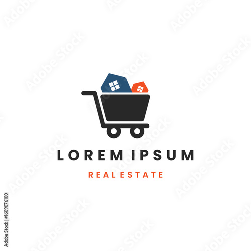 Simple, Creative House and Cart Logo Design. Home Shop Cart Logo Concept Design Symbol. Real Estate and Housing Market Store Icon.