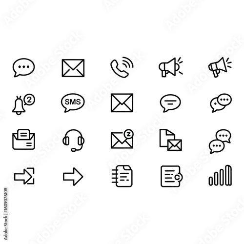 Communication and messaging icons isolated on white background