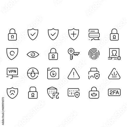 Security and protection icons isolated on white background