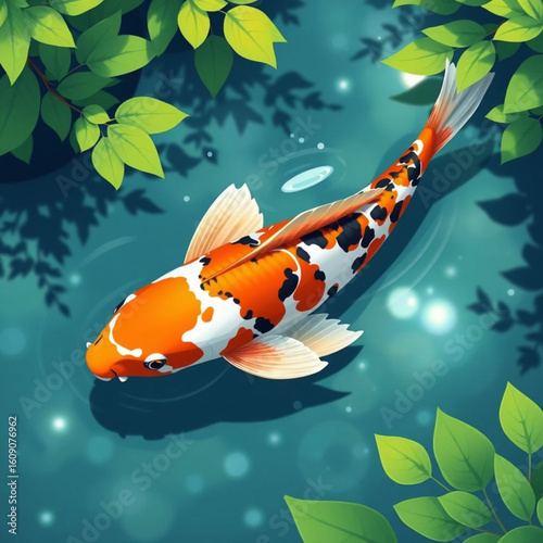 Colorful Koi Fish in Pond – Peaceful AI Vector Illustration
