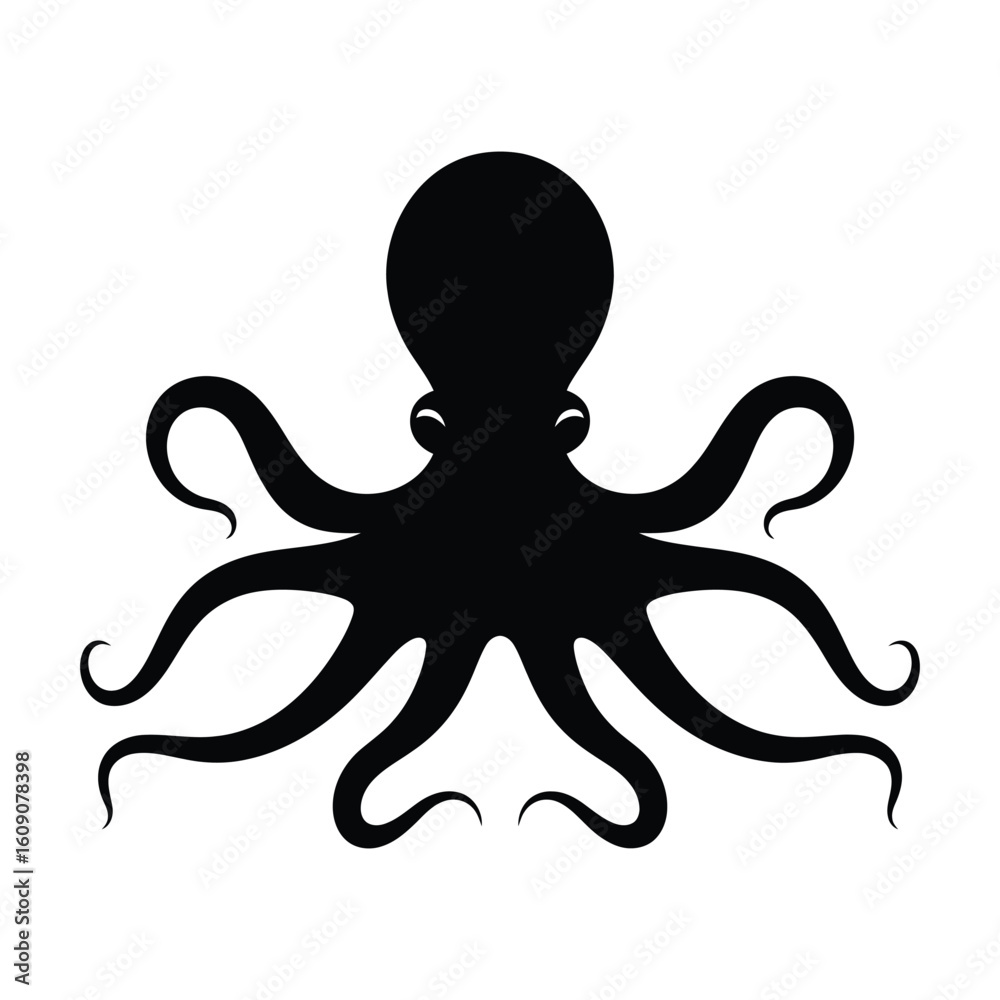 Fototapeta premium Octopus Silhouette: Black Marine Animal Minimalist Vector Illustration.