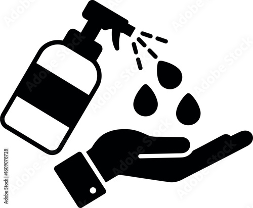 Hand sanitizer spray on palm icon