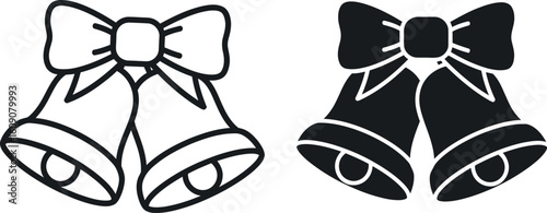 Christmas bells with bows outline silhouette