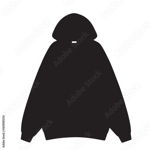 Vector art of a black hoodie isolated on a white background, representing casual wear
