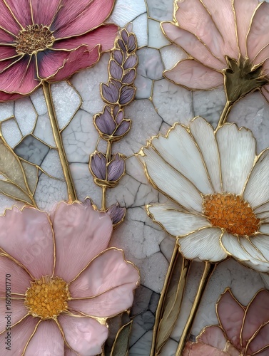 3d rendering of floral composition made of different types of flowersle background