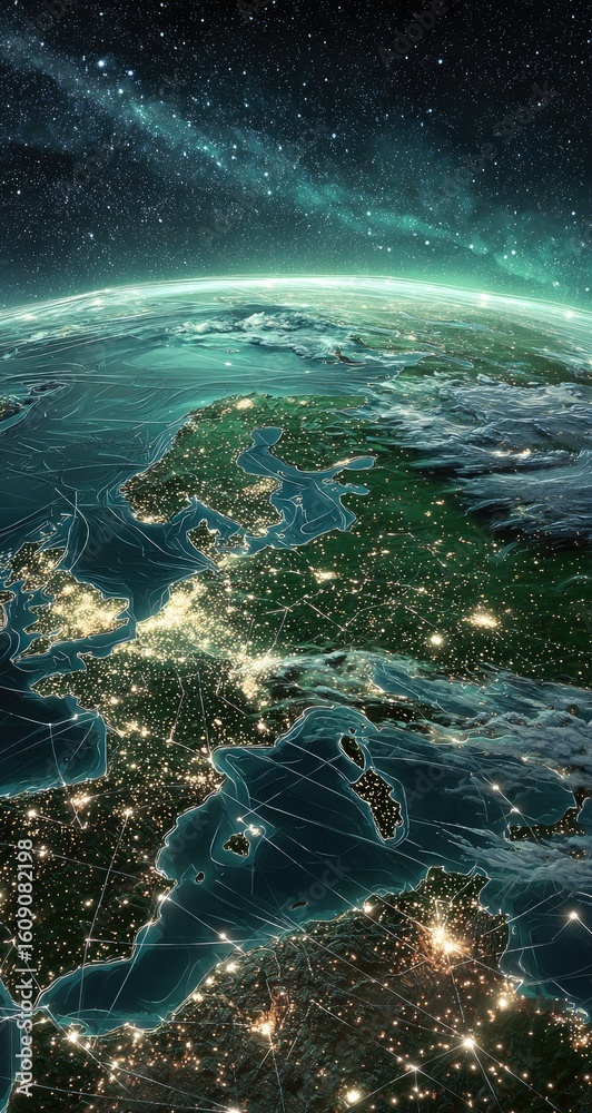 Fototapeta premium European continent from space, illuminated city lights