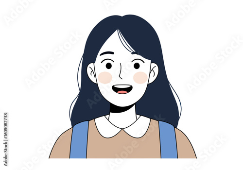 Student smiling with wide-open eyes, feeling joyful and excited in a cheerful atmosphere