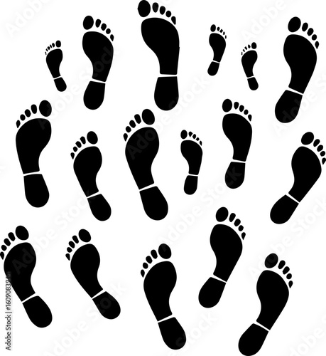 Footprint Icon – Black Shoe Prints Silhouette on White Background