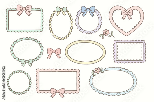  a set of hand-drawn vector frames in a playful “coquette” aesthetic.